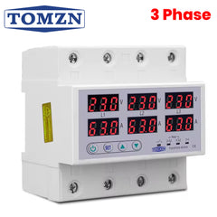 Tomzn TOVPD3-63VA – 3 Phase 4P Adjustable Voltage & Current Protector | Over/Under Voltage, Overcurrent Protection Device