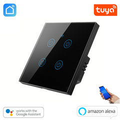Tuya WiFi Wall Touch Switch 4 Gang – White/Black/Golden | Smart Home Automation | Alexa & Google Home Compatible