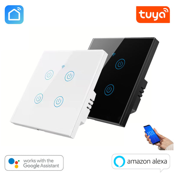 Tuya WiFi Wall Touch Switch 4 Gang – White/Black | Smart Home Automation | Alexa & Google Home Compatible