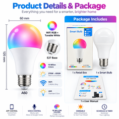 WiFi RGB Smart LED Bulb 10W – Tuya & Smart Life App Control, Alexa & Google Home Compatible