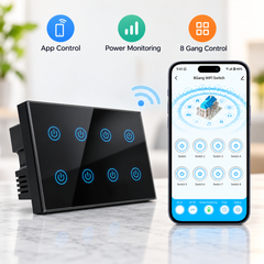 Tuya Smart WiFi 8 Gang Touch Wall Switch with Power Monitoring | Alexa & Google Home Compatible