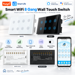 Tuya Smart WiFi 8 Gang Touch Wall Switch with Power Monitoring | Alexa & Google Home Compatible
