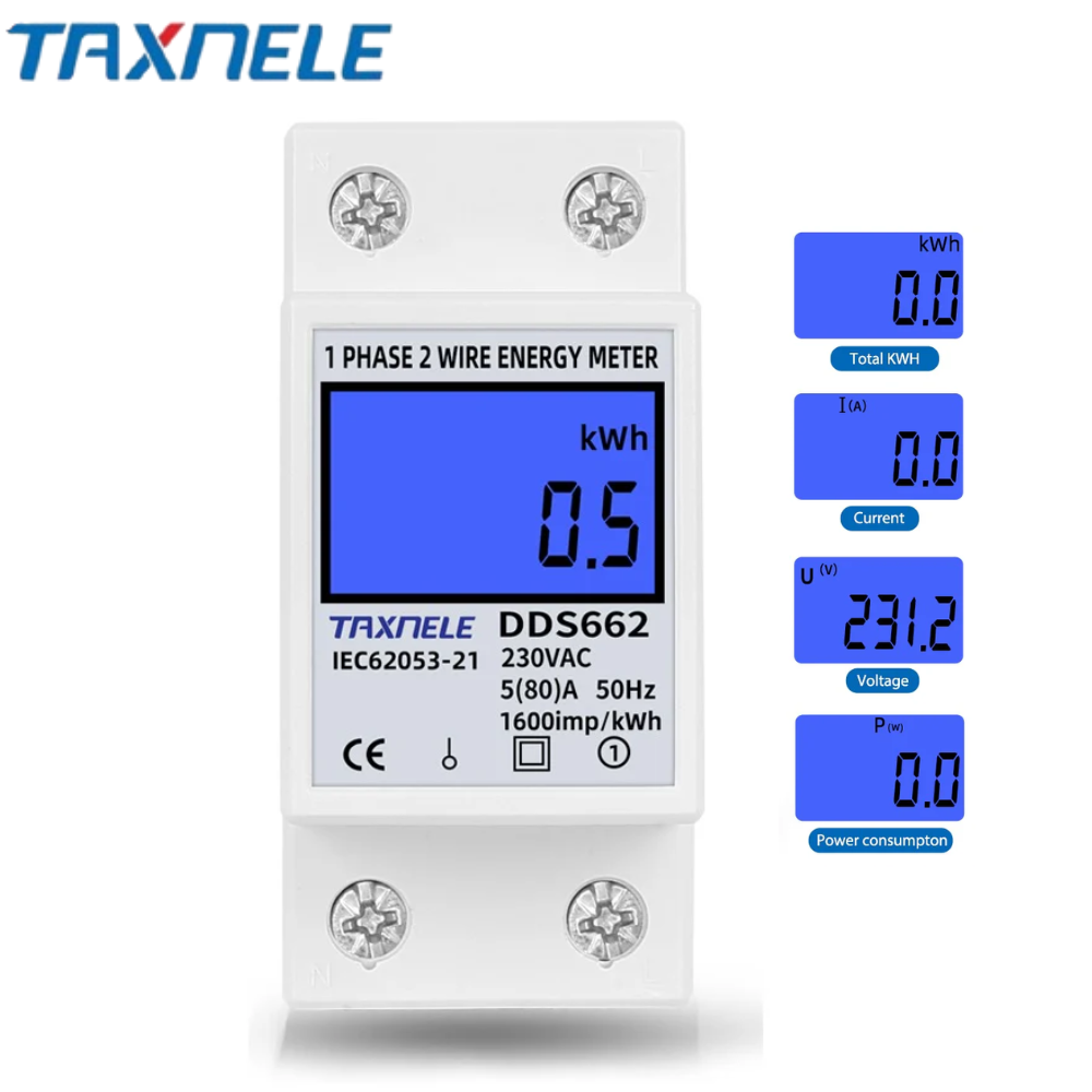 Taxnele 80A dinrail energy meter, cost meter, energy meter, submeter, watt meter