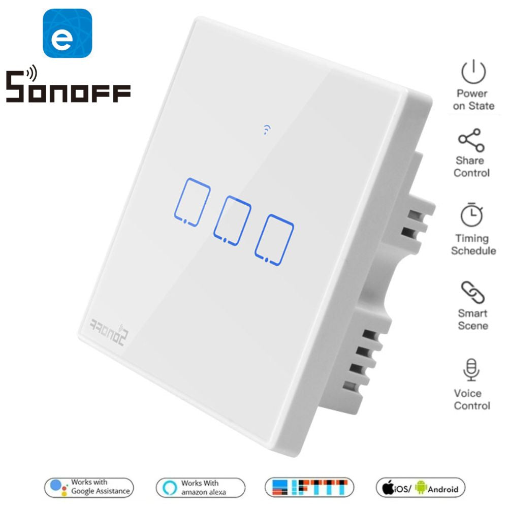SONOFF T0UK3C -3 Gang Smart Wall Touch Switch, TOUK3C, Wall Touch Switch