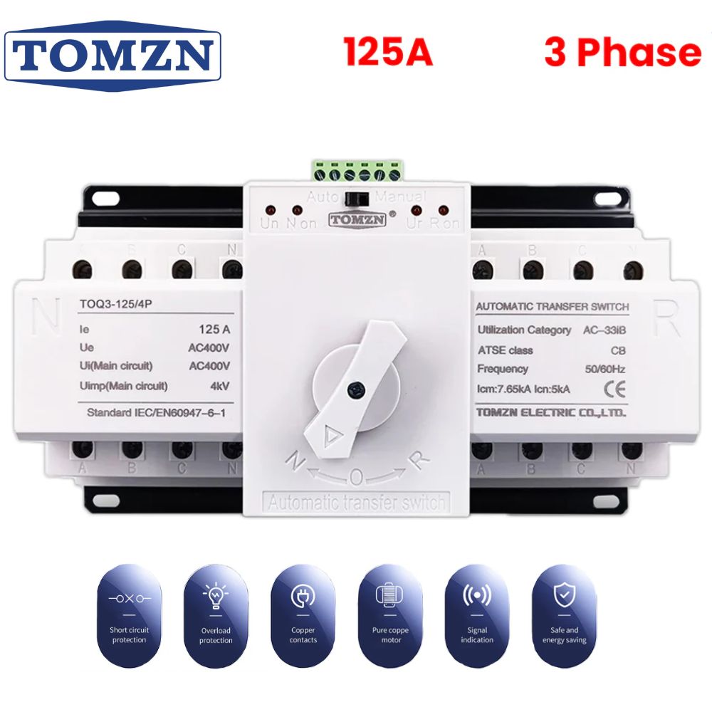 ATS, 125A ATS, AUTOMATIC TRANSFER SWITCH, T0Q3-125/4P, TOMZN  3P ATS,  TOMZN AUTOMATIC SWITH