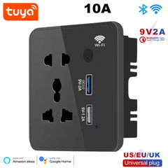 Tuya 10A Wifi Wall Socket USB Black, wall socket, tuya wall socket, usb socket, wifi wall socket, USB wall socket, universal wall socket