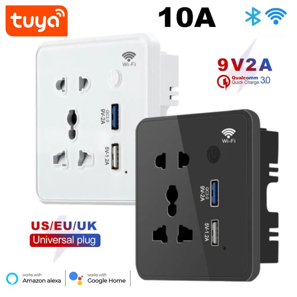 Tuya 10A Wifi Wall Socket USB, wall socket, tuya wall socket, usb socket, wifi wall socket, USB wall socket, universal wall socket