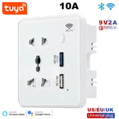 Tuya 10A Wifi Wall Socket USB White, wall socket, tuya wall socket, usb socket, wifi wall socket, USB wall socket, universal wall socket