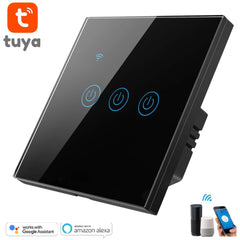 Tuya 3 Gang WiFi Wall Touch Switch - Black, Tuya Wifi Switch, Wall Touch Switch, Light Switch