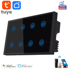 Tuya Smart WiFi 8 Gang Wall Touch Switch Power Meter - Black, Light Switch, Tuya Wifi Switch