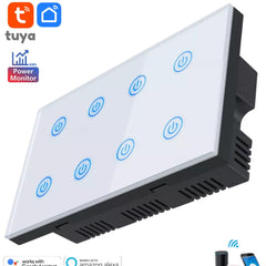 Tuya Smart WiFi 8 Gang Wall Touch Switch Power Meter - White, Light Switch, Tuya Wifi Switch