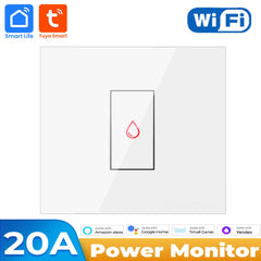 Tuya Smart Wifi 20A Water Heater Boiler Touch Switch Power Meter, 20A smart switch, Tuya 20A wall switch, tuya boiler switch. boiler switch, 20A boiler switch, smart boiler switch, Tuya boiler switch, boiler touch switch, smart life switch, smart wall switch. tuya all switches
