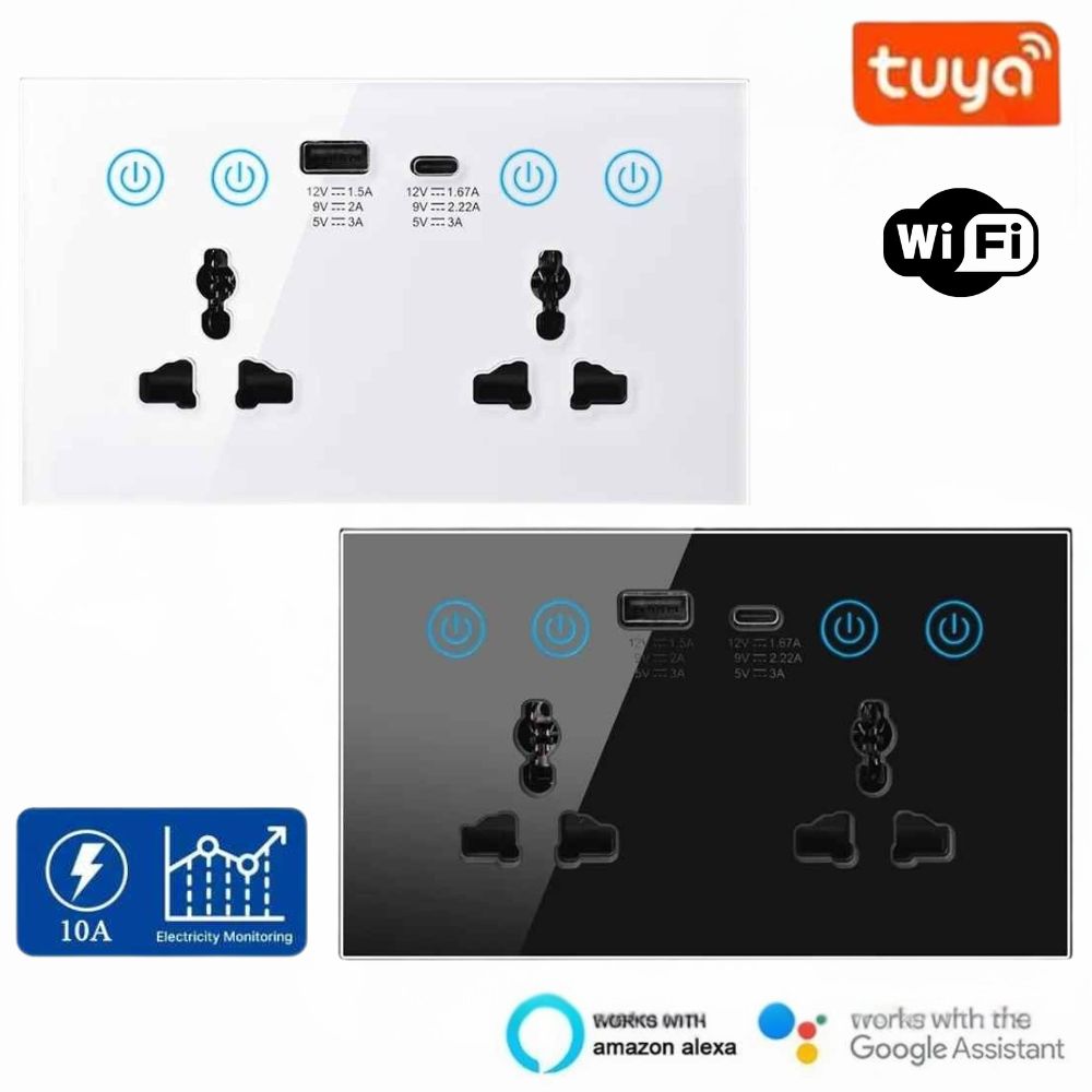 Tuya dual smart wall socket in black and white