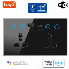 Tuya wifi Smart Wall Dual Socket with USB + C type Usb, wall socket, dual wall socket, Tuya wifi wall socket, Tuya smart wall socket, Tuya wifi Dual Wall Socket
