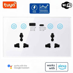 Tuya wifi Smart Wall Dual Socket with USB + C type Usb, wall socket, dual wall socket, Tuya wifi wall socket, Tuya smart wall socket, Tuya wifi Dual Wall Socket