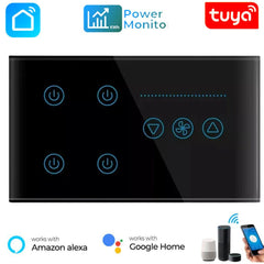 Tuya Wifi 4 gang fan wall touch switch, 4 gang wall switch, fan switch, fan wall touch switch, smart wall switch, tuya wifi wall switch