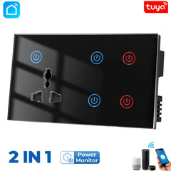 Tuya wifi 4 gang + wall socket switch, wall switch, 4 gang and wall socket switch, wall touch switch