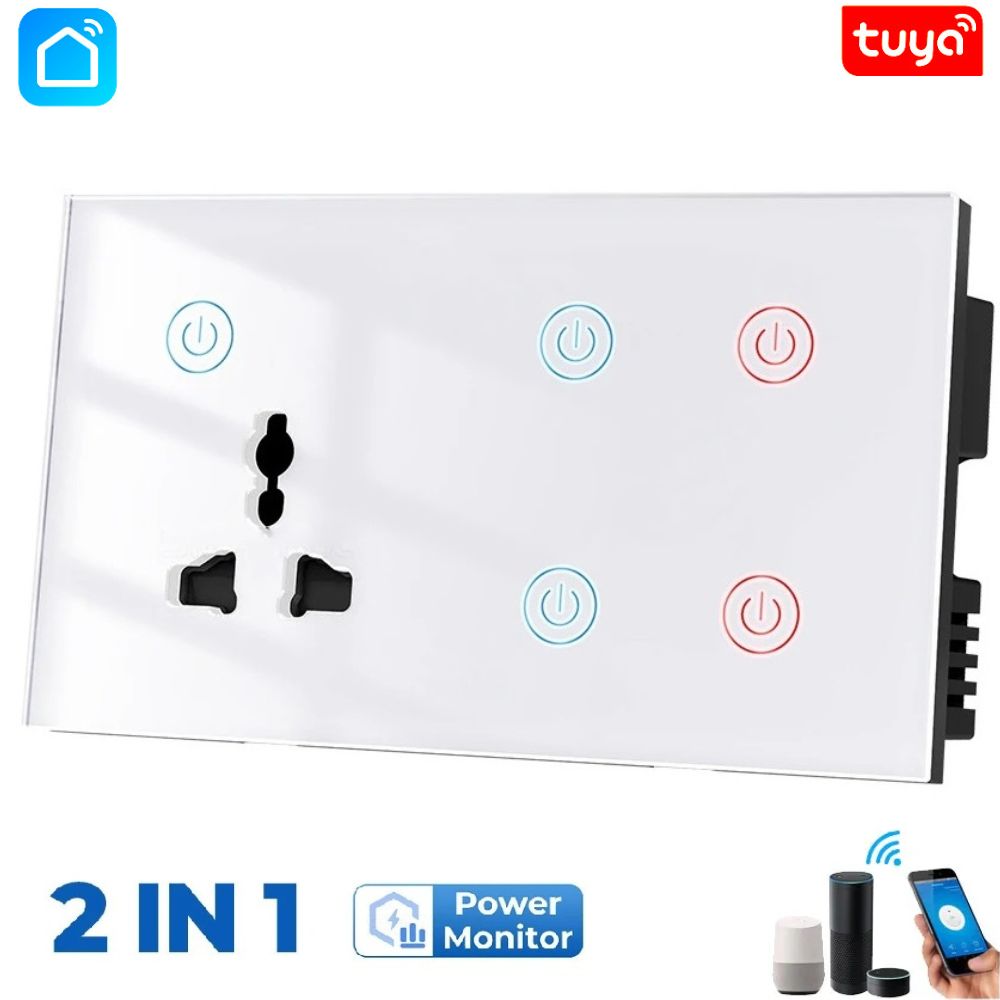 Tuya wifi 4 gang + wall socket switch, wall switch, 4 gang and wall socket switch, wall touch switch