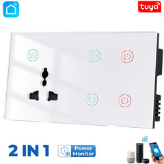 Tuya wifi 4 gang + wall socket switch, wall switch, 4 gang and wall socket switch, wall touch switch