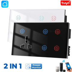 Tuya wifi 4 gang + wall socket switch, wall switch, 4 gang and wall socket switch, wall touch switch
