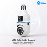 V380 Bulb Holder Camera Dual Lens 1080P | 360° WiFi Security Camera | Two-Way Audio | Smart Motion Detection | Ceiling Mount