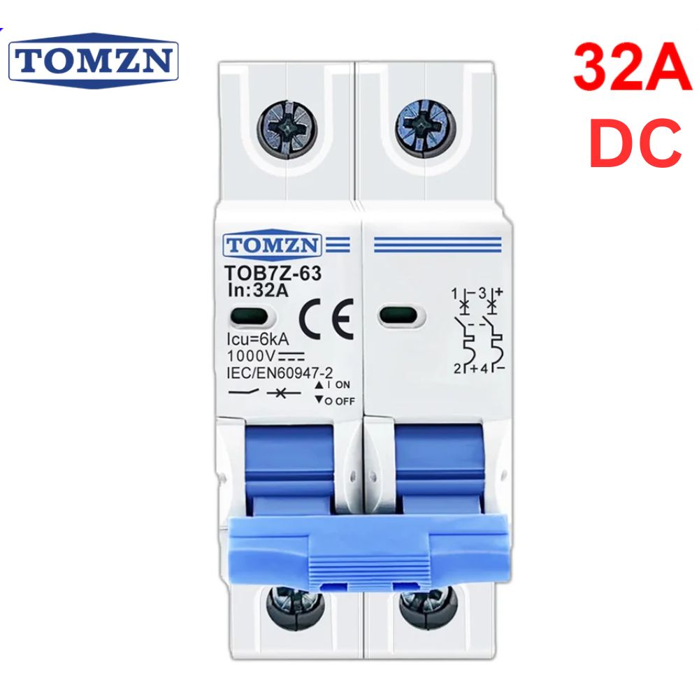 TOMZN 32A 1000V DC circuit breaker for solar panels and photovoltaic systems, DC BREAKER, SOLAR BREAKER, DC 32A BREAKER, TOMZN BREAKER