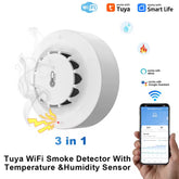 Tuya WiFi Smart Smoke Detector with Temperature & Humidity Sensor, 80dB Alarm, Remote Alerts