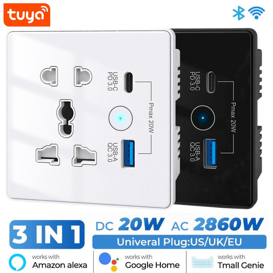 Tuya WiFi Smart Wall Socket with USB and Type-C