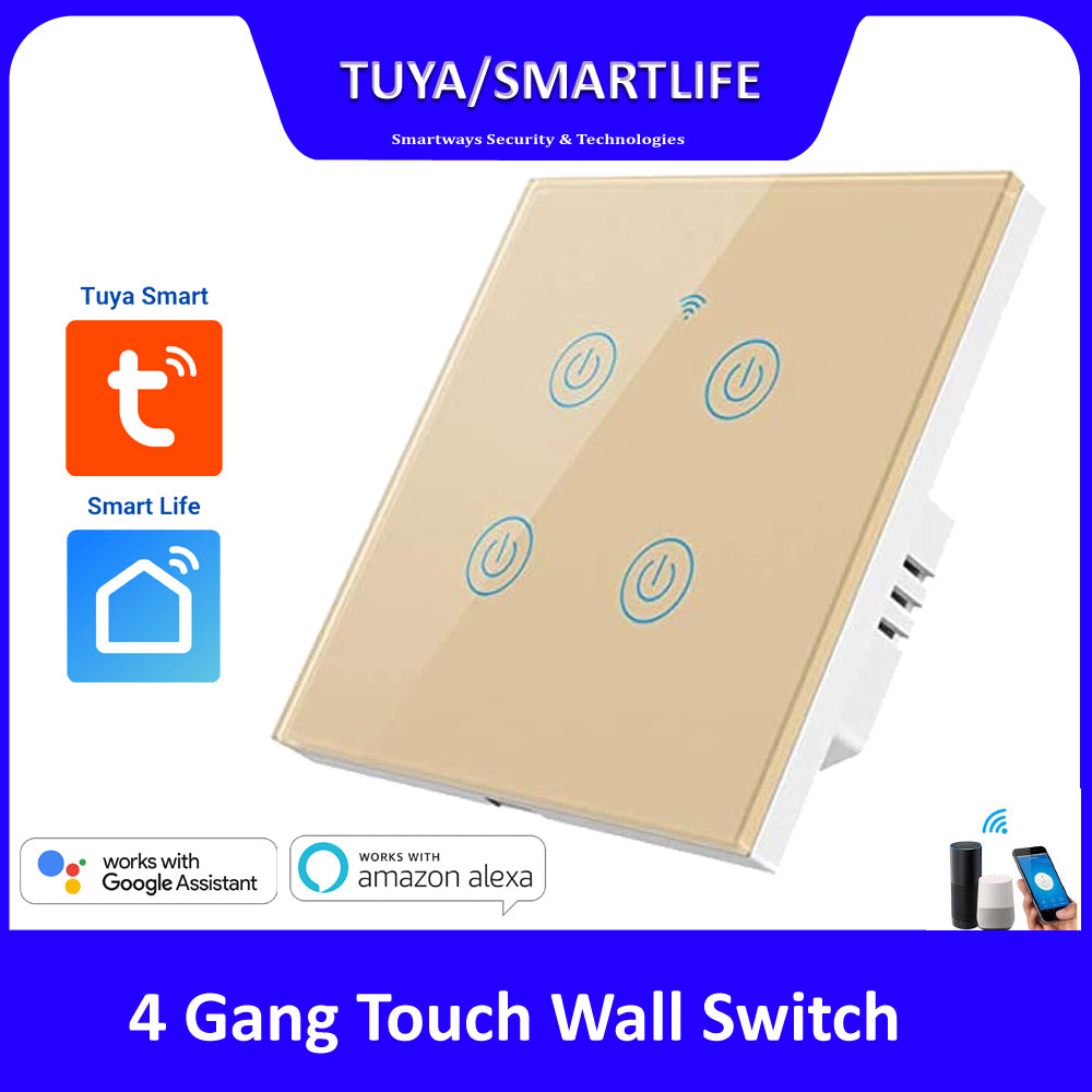 Tuya Smart 4 Gang Wifi Wall Touch Switch - White/Black/Golden