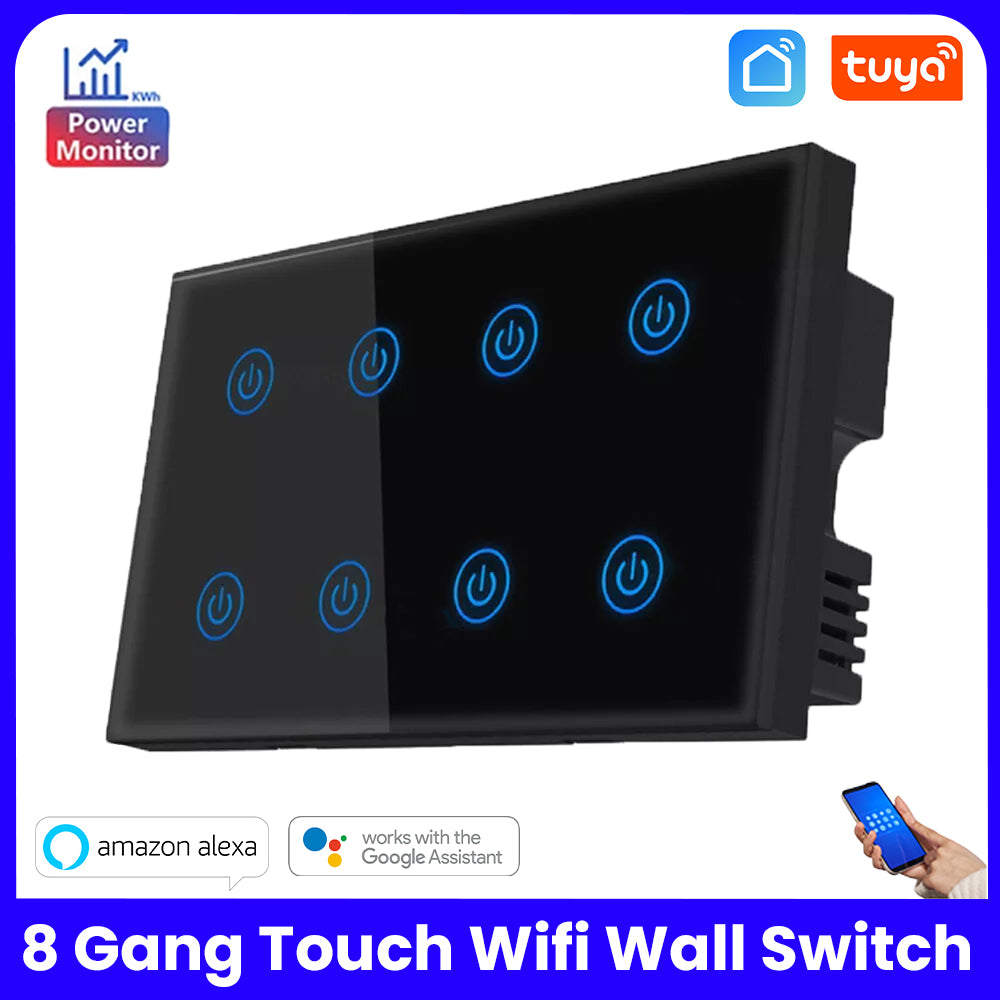 Tuya Smart WiFi 8 Gang Wall Touch Switch Power Meter - White