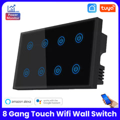 Tuya Smart WiFi 8 Gang Wall Touch Switch Power Meter - White