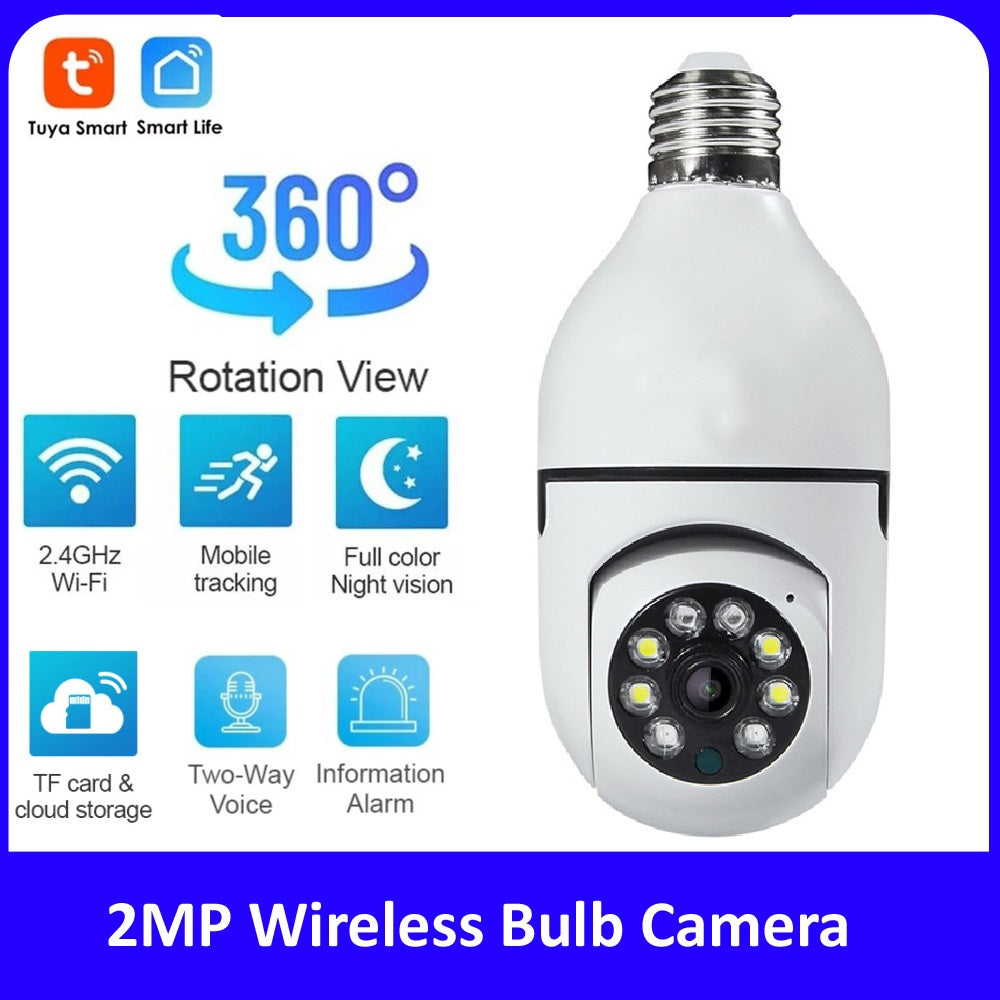 Tuya 2MP Wireless Bulb Camera | 360° Rotation | Smart Motion Tracking