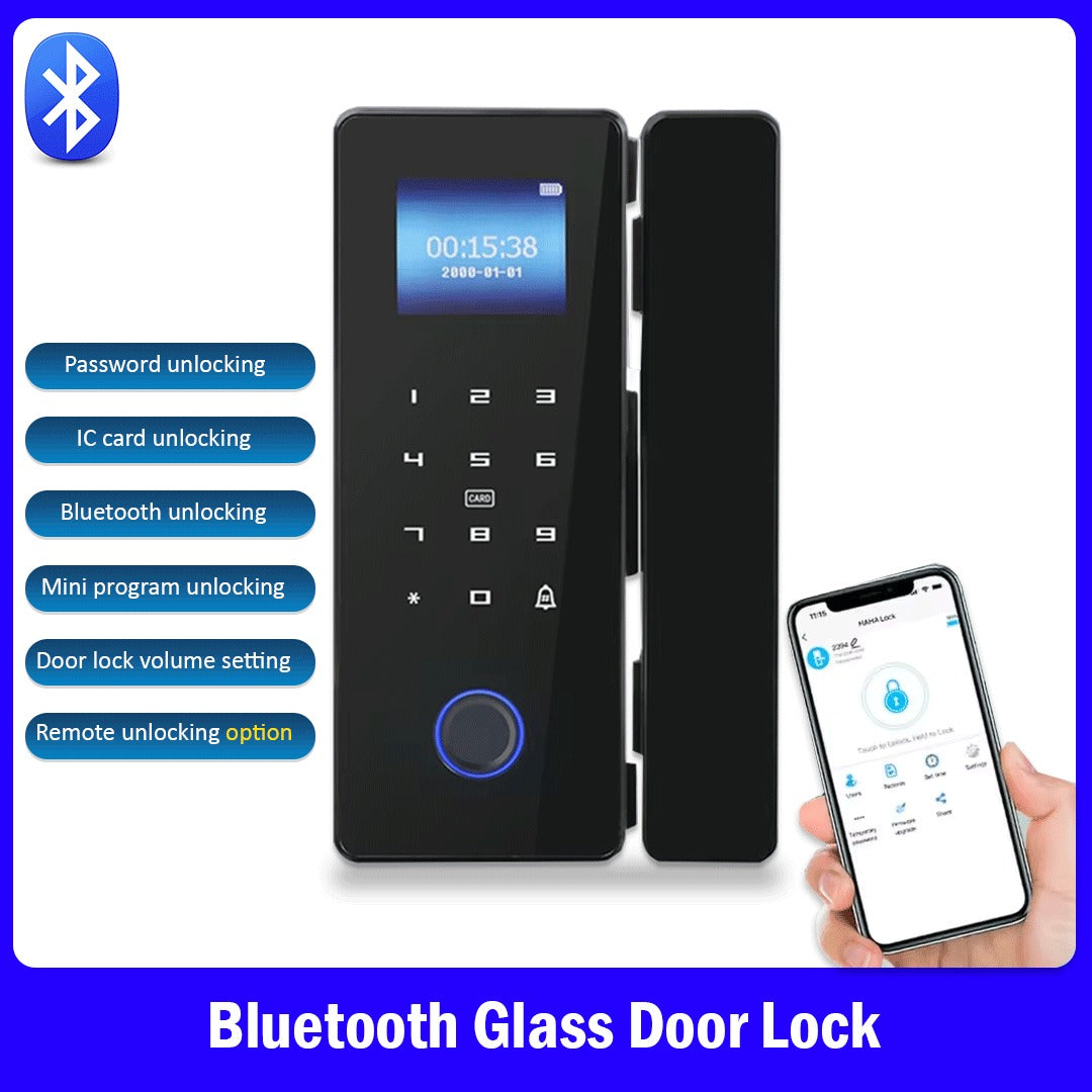 Fingerprint Bluetooth Glass Door Lock HAHA-Lock App Passcode IC Card Keyless Smart Phone