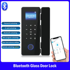 Fingerprint Bluetooth Glass Door Lock HAHA-Lock App Passcode IC Card Keyless Smart Phone