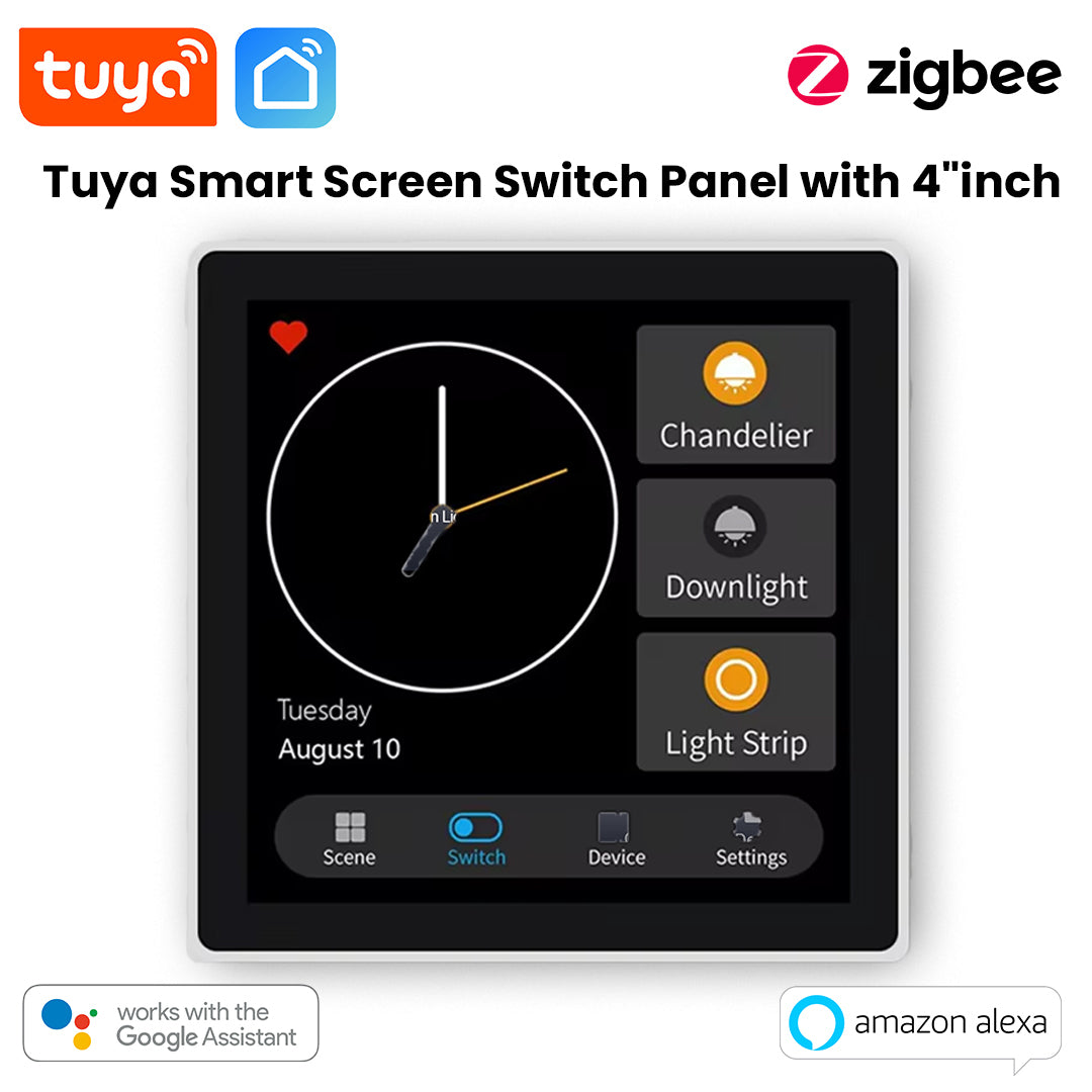 Tuya Smart 4 Inch Touch Screen Switch Panel with 4 Gang Relay | Zigbee Smart Wall Control Panel | Scene, Light & Device Control | Alexa & Google Assistant