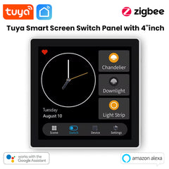 Tuya Smart 4 Inch Touch Screen Switch Panel with 4 Gang Relay | Zigbee Smart Wall Control Panel | Scene, Light & Device Control | Alexa & Google Assistant
