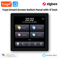 Tuya Smart 4 Inch Touch Screen Switch Panel with 4 Gang Relay | Zigbee Smart Wall Control Panel | Scene, Light & Device Control | Alexa & Google Assistant