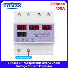TOMZN 100A 3 Phase Din Rail Phase Selector with Voltage & Current Protection Relay TOVPD3-100VAYA