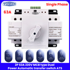 Tomzn 2P Automatic Transfer Switch ATS Changeover 63A/125A -  230V MCB type