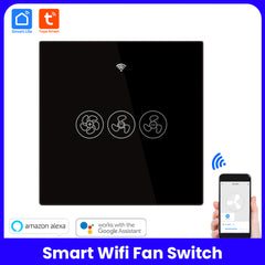 Tuya Smart WiFi Ceiling Fan Wall Touch Switch RF Supported - White