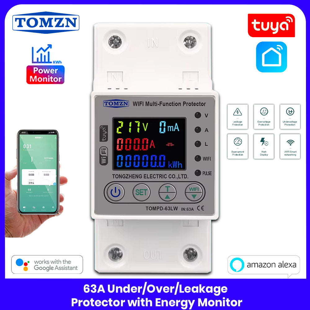 TOMZN 63A TUYA WIFI KWH Metering Display Circuit Breaker