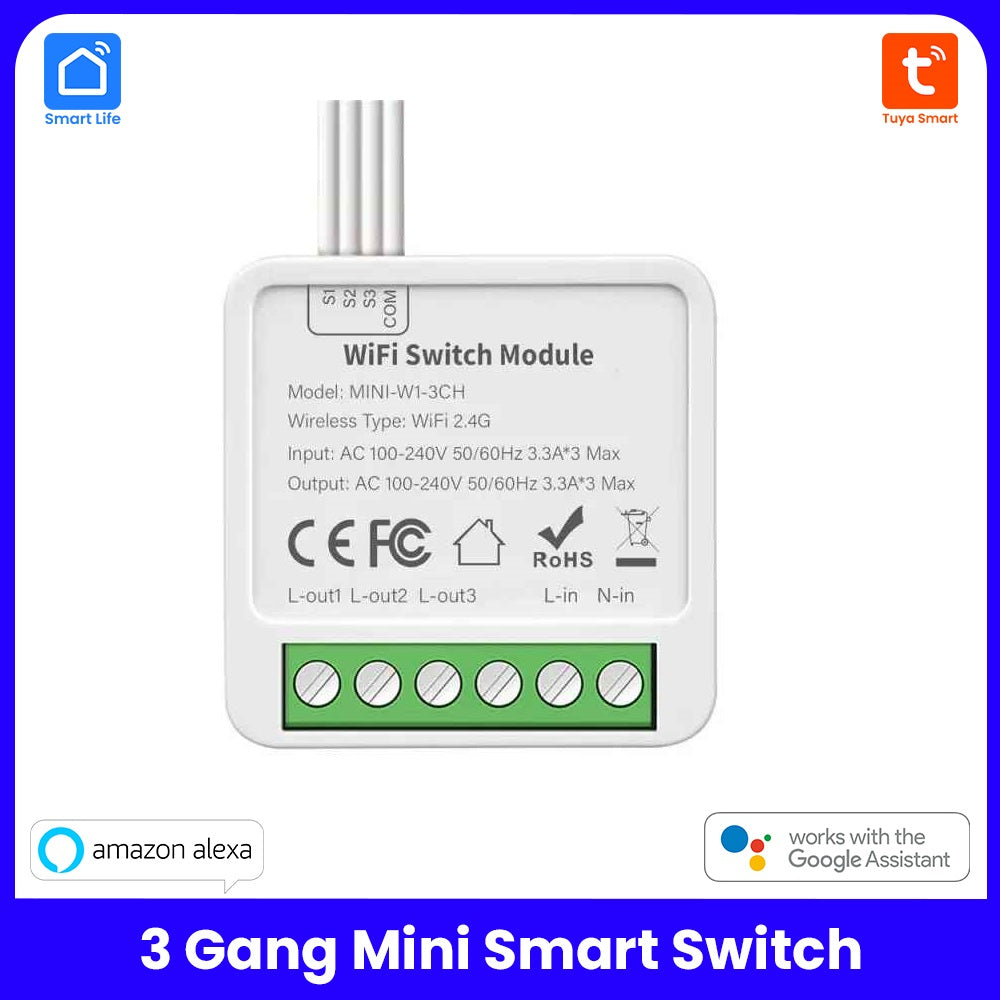 1 2 3 4 Gang Tuya WiFi Smart Light Switch Module - No Hub Needed