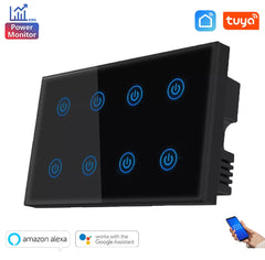 Tuya Smart WiFi 8 Gang Touch Wall Switch with Power Monitoring | Alexa & Google Home Compatible