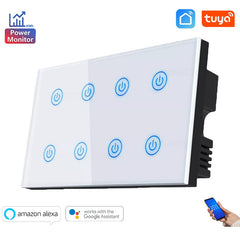 Tuya Smart WiFi 8 Gang Touch Wall Switch with Power Monitoring | Alexa & Google Home Compatible