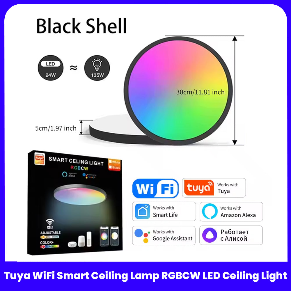 Tuya WiFi Smart Ceiling Lamp RGBCW LED Ceiling Light Chandelier 220V 24W Bedroom Living Room Decor Works with Alexa Google Home