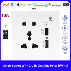 Tuya Smart 10A WIFI Wall Socket with USB - White/Black