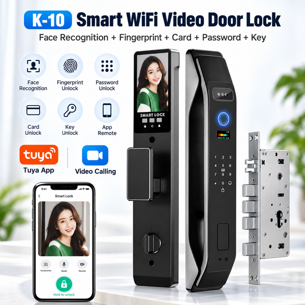 K-10 Tuya Smart WiFi Door Lock with 3D Face Recognition, Video Calling & Fingerprint