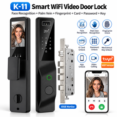 K-11 Tuya Smart WiFi Door Lock with 3D Face Recognition, Palm Vein, Fingerprint & Video Calling