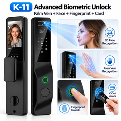 K-11 Tuya Smart WiFi Door Lock with 3D Face Recognition, Palm Vein, Fingerprint & Video Calling