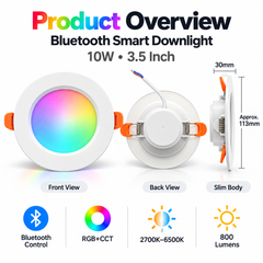 10W RGB+CCT Bluetooth Smart LED Downlight 3.5 Inch – Tuya Smart & Smart Life